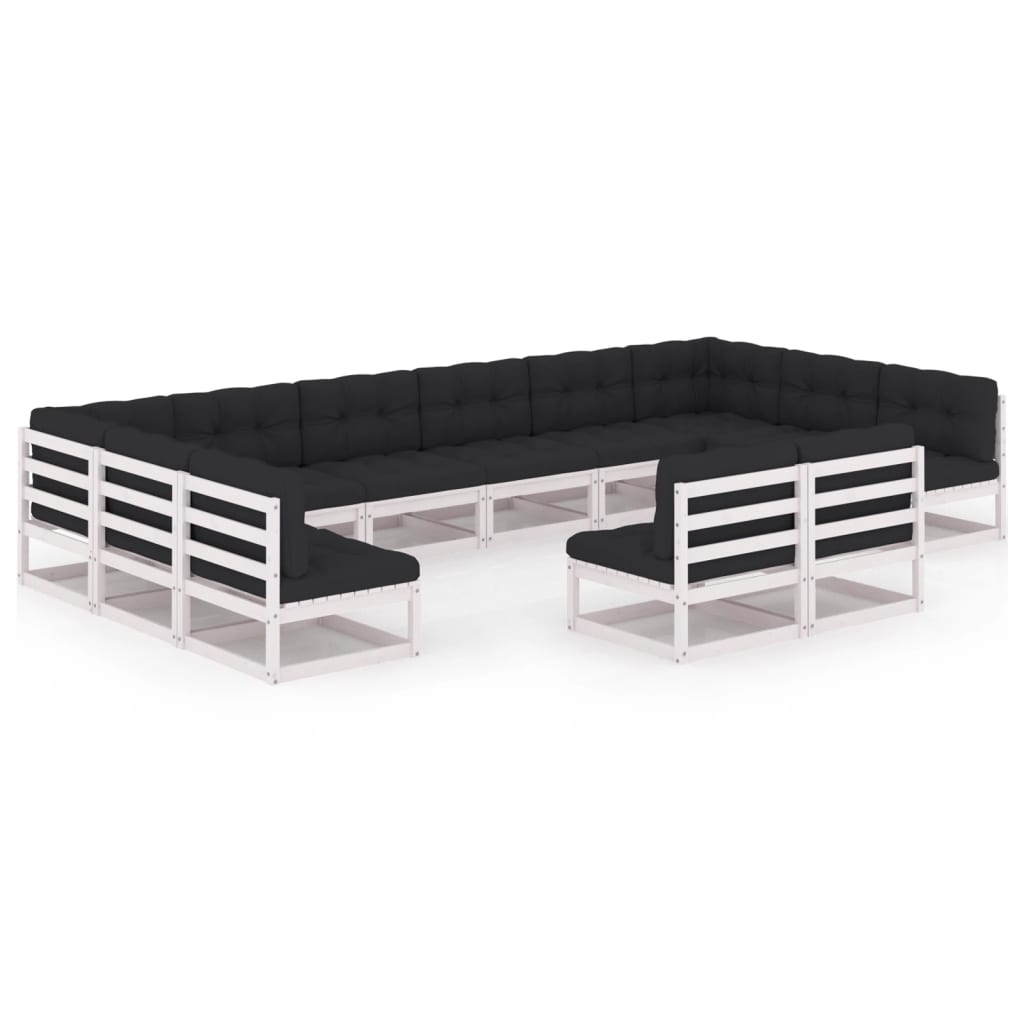 12-tlg. Garten-Lounge-Set mit Kissen Weiss Kiefer Massivholz